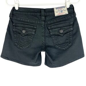 True Religion Women's Mid Cut Off Stretch Black Denim Jean Shorts Size 25